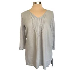 J. Jill Love Linen Gray Popover Tunic Size M Pleats V-neck 100% Linen Multimedia